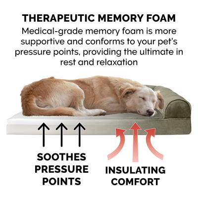 Show full view: FurHaven Faux Fur Memory Top Bolster Dog Bed with Removable Cover, Dark Sage, Large slide 7 of 11