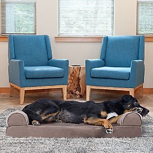FurHaven Faux Fur Memory Top Bolster Dog Bed with Removable Cover, Driftwood Brown, Large