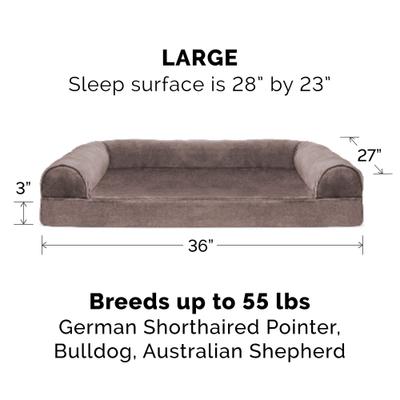 Show full view: FurHaven Faux Fur Memory Top Bolster Dog Bed with Removable Cover, Driftwood Brown, Large slide 6 of 12