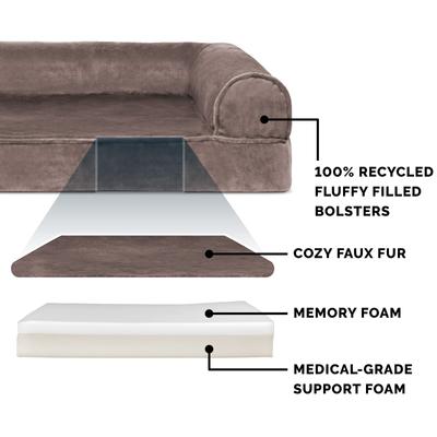 Show full view: FurHaven Faux Fur Memory Top Bolster Dog Bed with Removable Cover, Driftwood Brown, Large slide 7 of 12