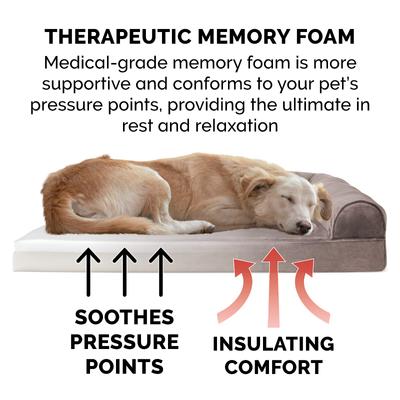 Show full view: FurHaven Faux Fur Memory Top Bolster Dog Bed with Removable Cover, Driftwood Brown, Large slide 8 of 12