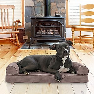 FurHaven Faux Fur Memory Top Bolster Dog Bed with Removable Cover, Driftwood Brown, Medium