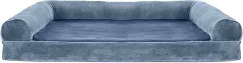 Show full view: FurHaven Faux Fur Memory Top Bolster Dog Bed with Removable Cover, Harbor Blue, Jumbo slide 4 of 12