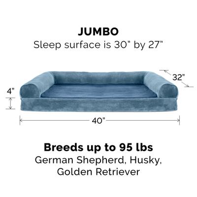 Show full view: FurHaven Faux Fur Memory Top Bolster Dog Bed with Removable Cover, Harbor Blue, Jumbo slide 6 of 12