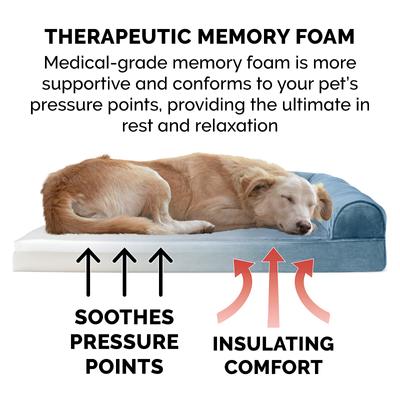 Show full view: FurHaven Faux Fur Memory Top Bolster Dog Bed with Removable Cover, Harbor Blue, Jumbo slide 8 of 12