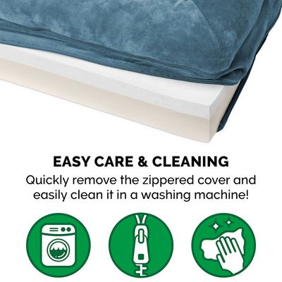 Show full view: FurHaven Faux Fur Memory Top Bolster Dog Bed with Removable Cover, Harbor Blue, Jumbo slide 9 of 12