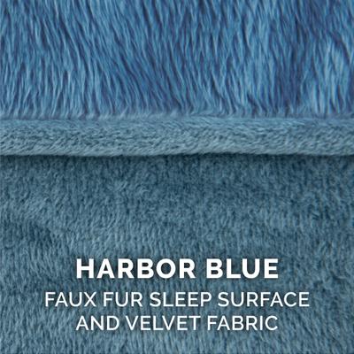 Show full view: FurHaven Faux Fur Memory Top Bolster Dog Bed with Removable Cover, Harbor Blue, Jumbo slide 10 of 12