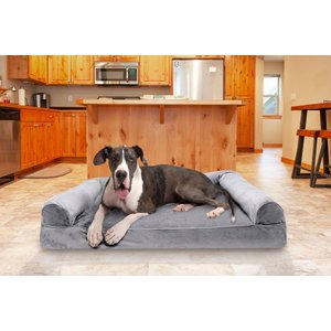 FurHaven Faux Fur Memory Top Bolster Dog Bed with Removable Cover, Smoke Gray, Jumbo Plus
