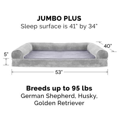 Show full view: FurHaven Faux Fur Memory Top Bolster Dog Bed with Removable Cover, Smoke Gray, Jumbo Plus slide 6 of 12