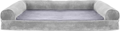 Show full view: FurHaven Faux Fur Memory Top Bolster Dog Bed with Removable Cover, Smoke Gray, Jumbo slide 3 of 11