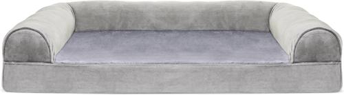 Show full view: FurHaven Faux Fur Memory Top Bolster Dog Bed with Removable Cover, Smoke Gray, Large slide 3 of 11