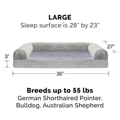 Show full view: FurHaven Faux Fur Memory Top Bolster Dog Bed with Removable Cover, Smoke Gray, Large slide 5 of 11