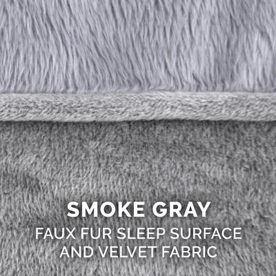 Show full view: FurHaven Faux Fur Memory Top Bolster Dog Bed with Removable Cover, Smoke Gray, Large slide 9 of 11