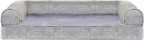 Show full view: FurHaven Faux Fur Memory Top Bolster Dog Bed with Removable Cover, Smoke Gray, Medium slide 3 of 11