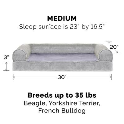 Show full view: FurHaven Faux Fur Memory Top Bolster Dog Bed with Removable Cover, Smoke Gray, Medium slide 5 of 11