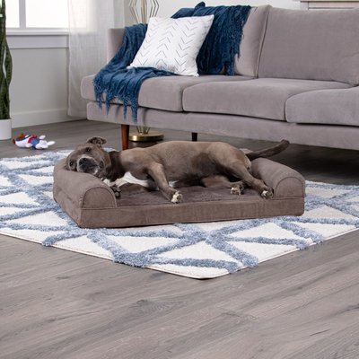 FurHaven FurHaven Faux Fur Orthopedic Bolster Dog Bed with Removable Cover, Driftwood Brown, Large