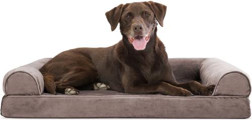 Show full view: FurHaven Faux Fur Orthopedic Bolster Dog Bed with Removable Cover, Driftwood Brown, Large slide 3 of 12