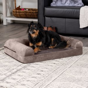 FurHaven Faux Fur Orthopedic Bolster Dog Bed with Removable Cover, Driftwood Brown, Medium