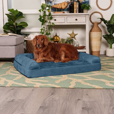 FurHaven FurHaven Faux Fur Orthopedic Bolster Dog Bed with Removable Cover, Harbor Blue, Jumbo