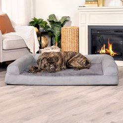 FurHaven Faux Fur Orthopedic Bolster Dog Bed with Removable Cover, Smoke Gray, Jumbo Plus