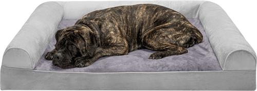 Show full view: FurHaven Faux Fur Orthopedic Bolster Dog Bed with Removable Cover, Smoke Gray, Jumbo Plus slide 2 of 11