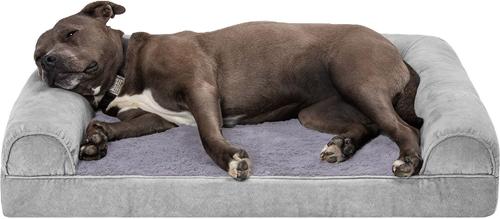 Show full view: FurHaven Faux Fur Orthopedic Bolster Dog Bed with Removable Cover, Smoke Gray, Large slide 2 of 11
