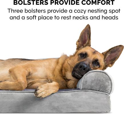 Show full view: FurHaven Faux Fur Orthopedic Bolster Dog Bed with Removable Cover, Smoke Gray, Large slide 3 of 11