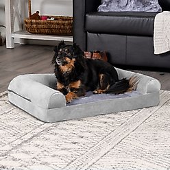 FurHaven Faux Fur Orthopedic Bolster Dog Bed with Removable Cover, Smoke Gray, Medium