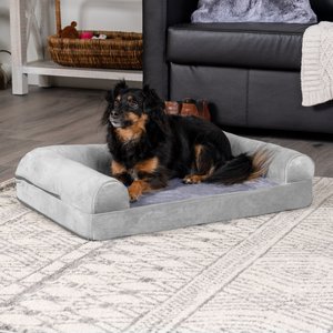 FurHaven Faux Fur Orthopedic Bolster Dog Bed with Removable Cover, Smoke Gray, Medium