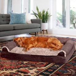 FurHaven Faux Fur & Suede Memory Foam Sofa Dog & Cat Bed, Espresso, Jumbo