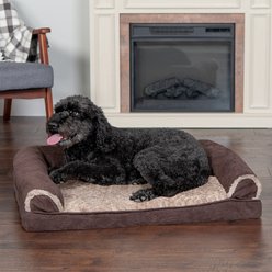 FurHaven Faux Fur & Suede Memory Foam Sofa Dog & Cat Bed, Espresso, Large