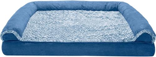 Show full view: FurHaven Faux Fur & Suede Memory Foam Sofa Dog & Cat Bed, Marine Blue, Jumbo slide 3 of 10
