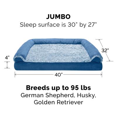 Show full view: FurHaven Faux Fur & Suede Memory Foam Sofa Dog & Cat Bed, Marine Blue, Jumbo slide 5 of 10