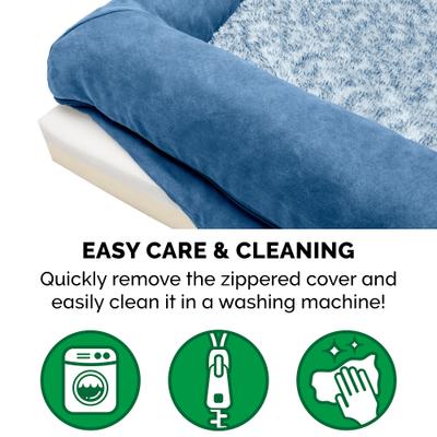 Show full view: FurHaven Faux Fur & Suede Memory Foam Sofa Dog & Cat Bed, Marine Blue, Jumbo slide 8 of 10