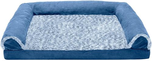 Show full view: FurHaven Faux Fur & Suede Memory Foam Sofa Dog & Cat Bed, Marine Blue, Large slide 4 of 11