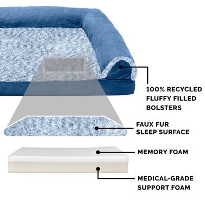 Show full view: FurHaven Faux Fur & Suede Memory Foam Sofa Dog & Cat Bed, Marine Blue, Large slide 7 of 11