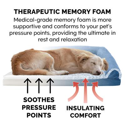 Show full view: FurHaven Faux Fur & Suede Memory Foam Sofa Dog & Cat Bed, Marine Blue, Large slide 8 of 11