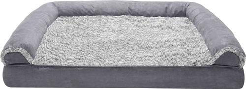 Show full view: FurHaven Faux Fur & Suede Memory Foam Sofa Dog & Cat Bed, Stone Gray, Jumbo slide 3 of 10