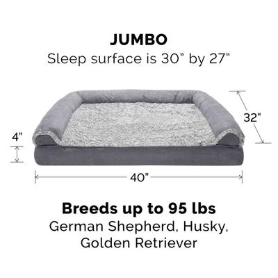 Show full view: FurHaven Faux Fur & Suede Memory Foam Sofa Dog & Cat Bed, Stone Gray, Jumbo slide 5 of 10
