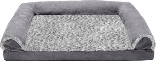 Show full view: FurHaven Faux Fur & Suede Memory Foam Sofa Dog & Cat Bed, Stone Gray, Large slide 3 of 10