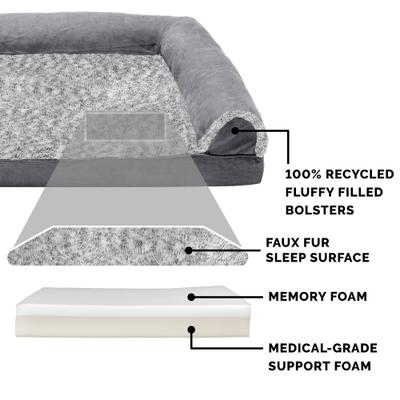 Show full view: FurHaven Faux Fur & Suede Memory Foam Sofa Dog & Cat Bed, Stone Gray, Large slide 6 of 10