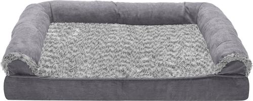 Show full view: FurHaven Faux Fur & Suede Memory Foam Sofa Dog & Cat Bed, Stone Gray, Medium slide 3 of 10