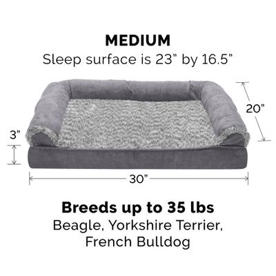 Show full view: FurHaven Faux Fur & Suede Memory Foam Sofa Dog & Cat Bed, Stone Gray, Medium slide 5 of 10