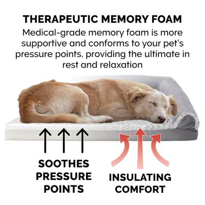 Show full view: FurHaven Faux Fur & Suede Memory Foam Sofa Dog & Cat Bed, Stone Gray, Medium slide 7 of 10