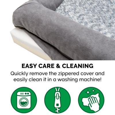 Show full view: FurHaven Faux Fur & Suede Memory Foam Sofa Dog & Cat Bed, Stone Gray, Medium slide 8 of 10