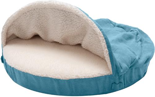 Show full view: FurHaven Faux Sheepskin Snuggery Gel Top Cat & Dog Bed with Removable Cover, Blue, 26-in slide 3 of 10