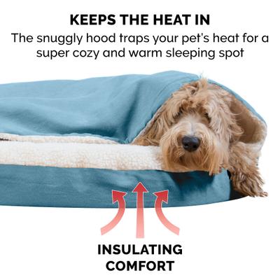 Show full view: FurHaven Faux Sheepskin Snuggery Gel Top Cat & Dog Bed with Removable Cover, Blue, 26-in slide 7 of 10