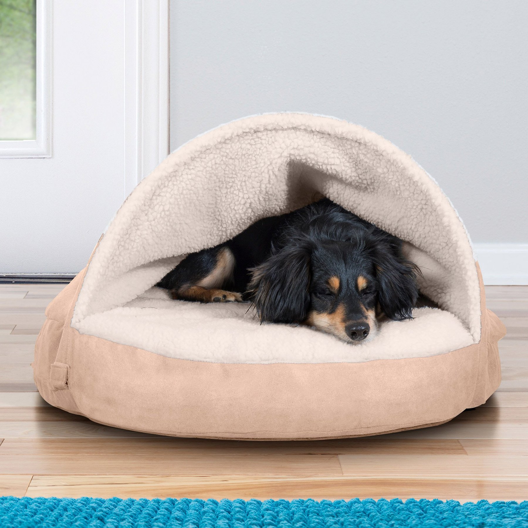 FurHaven Faux Sheepskin Snuggery Gel Top Cat & Dog Bed with Removable Cover, Cream, 26-in
