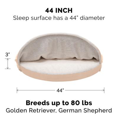 Show full view: FurHaven Faux Sheepskin Snuggery Gel Top Cat & Dog Bed with Removable Cover, Cream, 44-in slide 2 of 10
