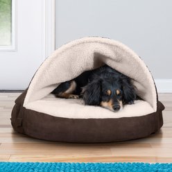 FurHaven Faux Sheepskin Snuggery Gel Top Cat & Dog Bed with Removable Cover, Espresso, 26-in